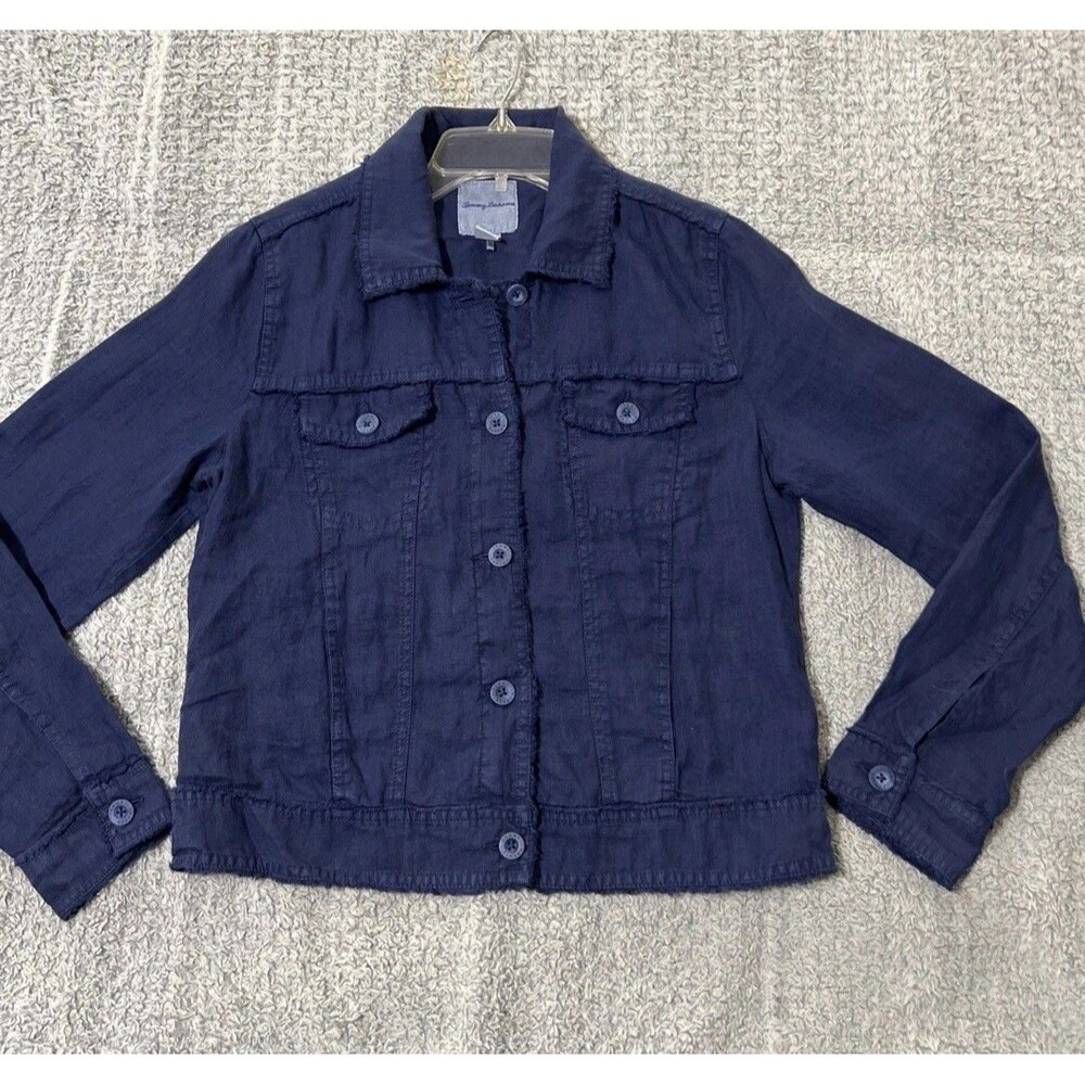 Tommy Bahama linen button up Distressed jacket Blue Sm Boho Cottage Core Beachy - Picture 2 of 10